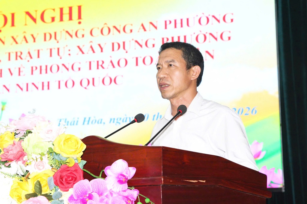 Đồng chí Hoàng Nghĩa Thái, Chủ tịch UBND phường Thái Hòa phát biểu