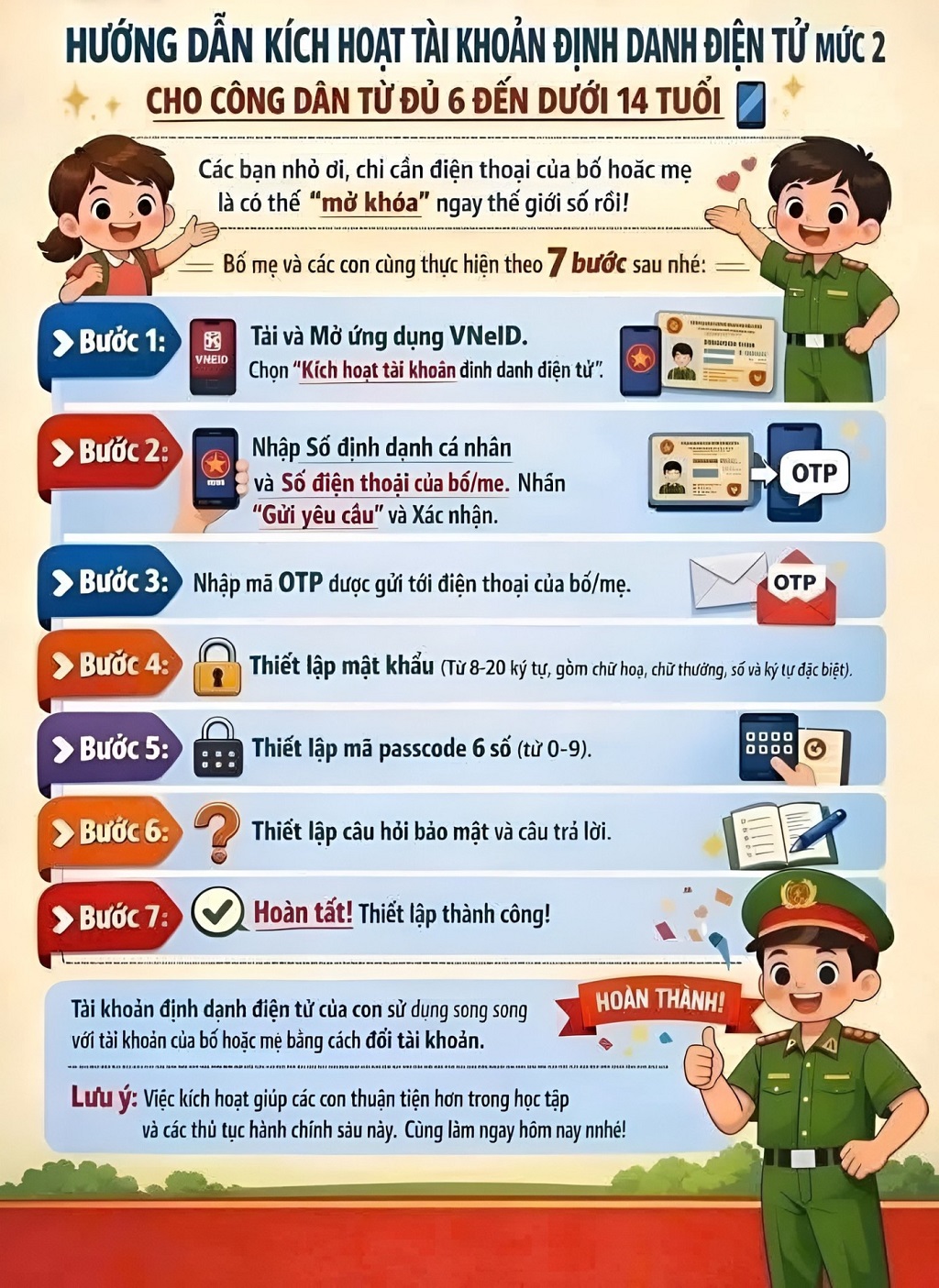 Hướng dẫn kích hoạt tài khoản định danh điện tử mức độ 2 cho trẻ em