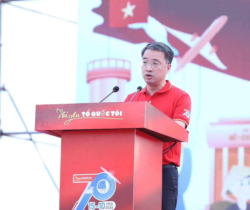 Bí thư Trung ương Đoàn, Chủ tịch Hội Liên hiệp thanh niên Việt Nam Nguyễn Tường Lâm phát biểu tại buổi lễ 