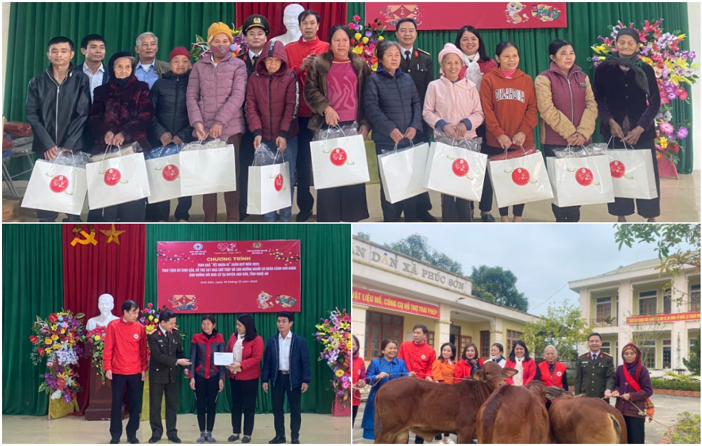 Công an huyện Anh Sơn phối hợp Hội Chữ thập đỏ quận Cầu Giấy, thành phố Hà Nội trao quà Tết và bò sinh sản đến các hộ gia đình có hoàn cảnh khó khăn