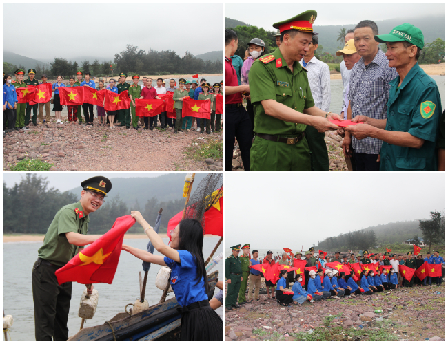 Công an huyện Nghi Lộc phối hợp cùng các đơn vị tặng 200 cờ Tổ quốc tới bà con ngư dân