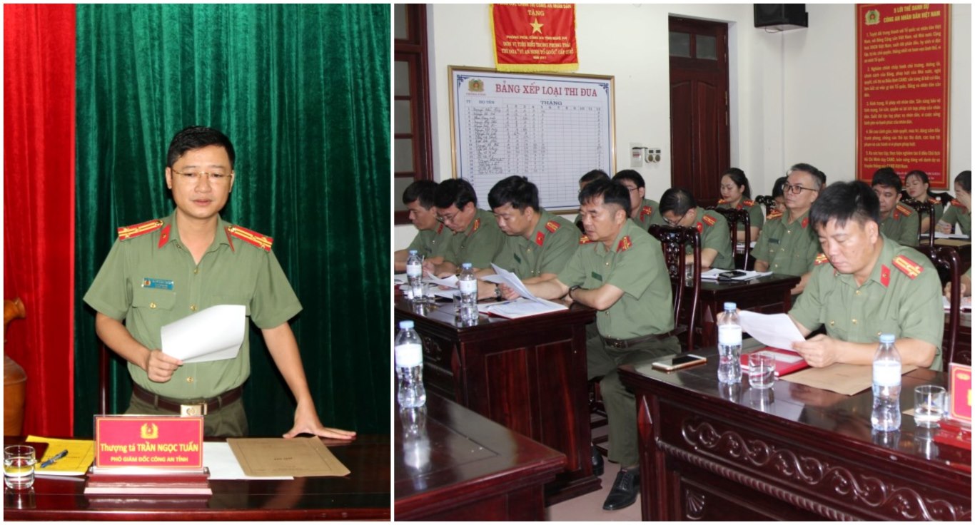 Đồng chí Thượng tá Trần Ngọc Tuấn, Phó Giám đốc Công an làm việc với Phòng xây dựng phong trào quần chúng bảo vệ an ninh Tổ quốc