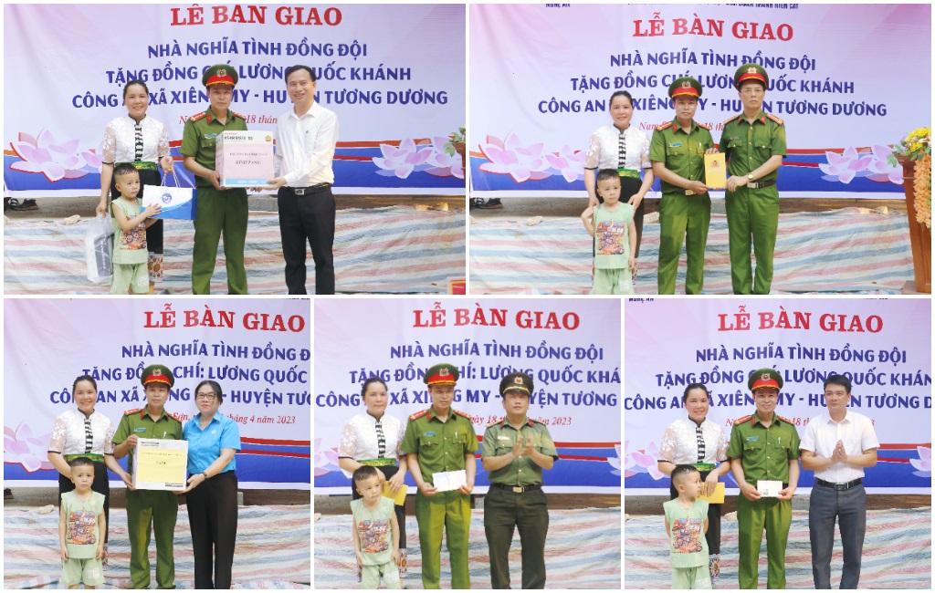 Đại diện các đơn vị trao  quà tặng gia đình đồng chí Lương Quốc Khánh