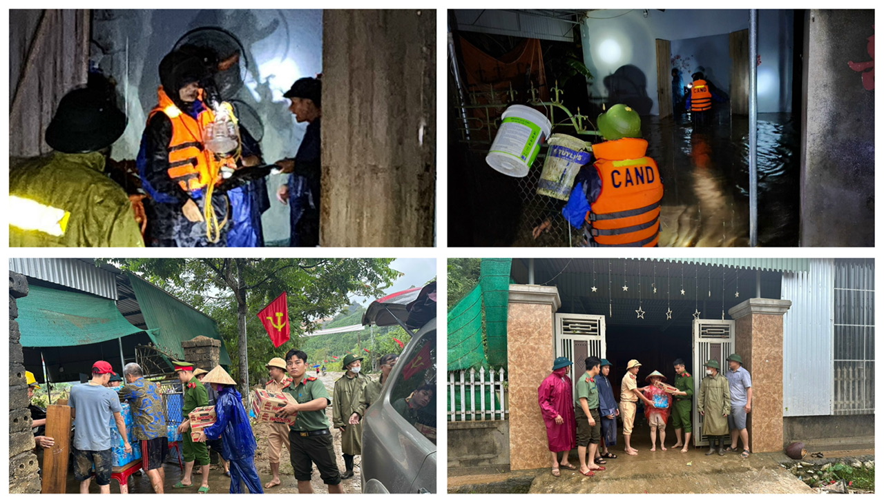 Công an Quỳ Hợp trao nhu yếu phẩm cho các gia đình gặp khó khăn do ảnh hưởng của mưa lũ 