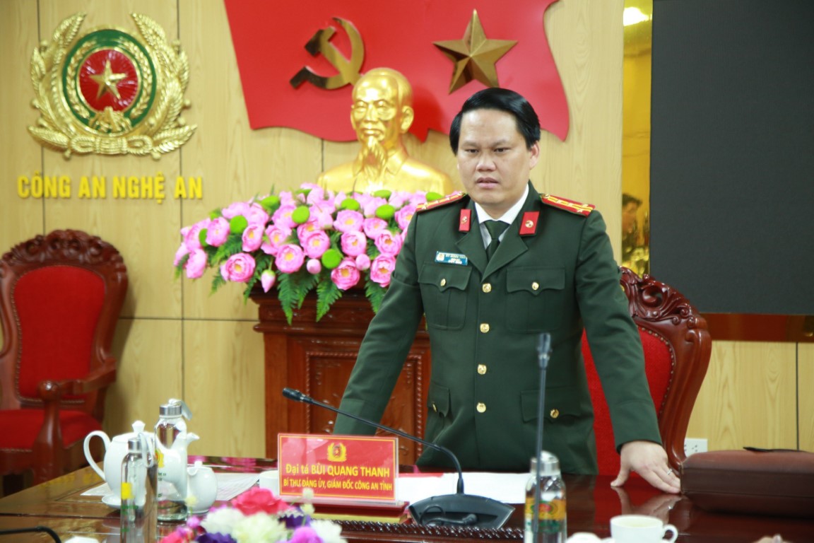 Đồng chí Đại tá Bùi Quang Thanh - Bí thư Đảng ủy, Giám đốc Công an tỉnh phát biểu chỉ đạo tại buổi làm việc