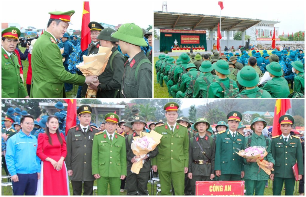 Đồng chí Đại tá Nguyễn Đức Cường - Phó Giám đốc Công an tỉnh dự Lễ giao nhận quân tại huyện Nam Đàn