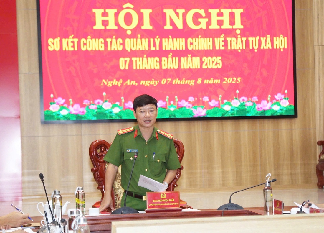 Đồng chí Đại tá Trần Ngọc Tuấn, Phó Giám đốc Công an tỉnh phát biểu chỉ đạo Hội nghị