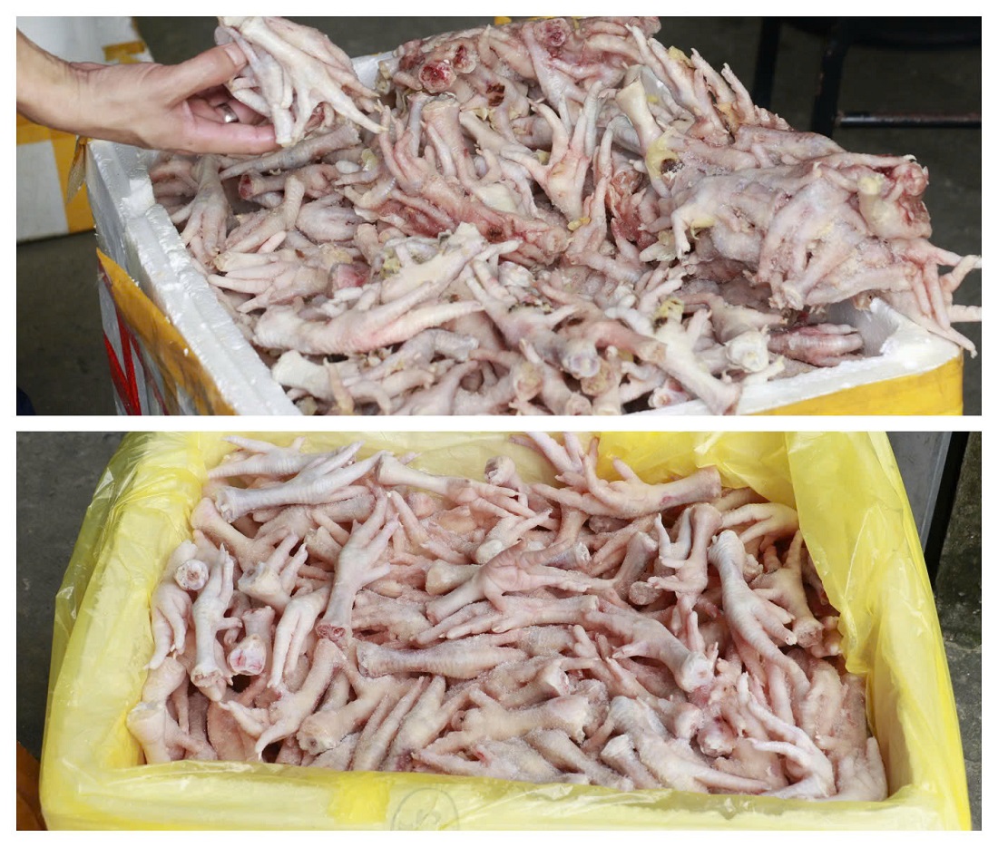 Cận cảnh số chân gà đông lạnh không rõ nguồn gốc bị lực lượng chức năng phát hiện