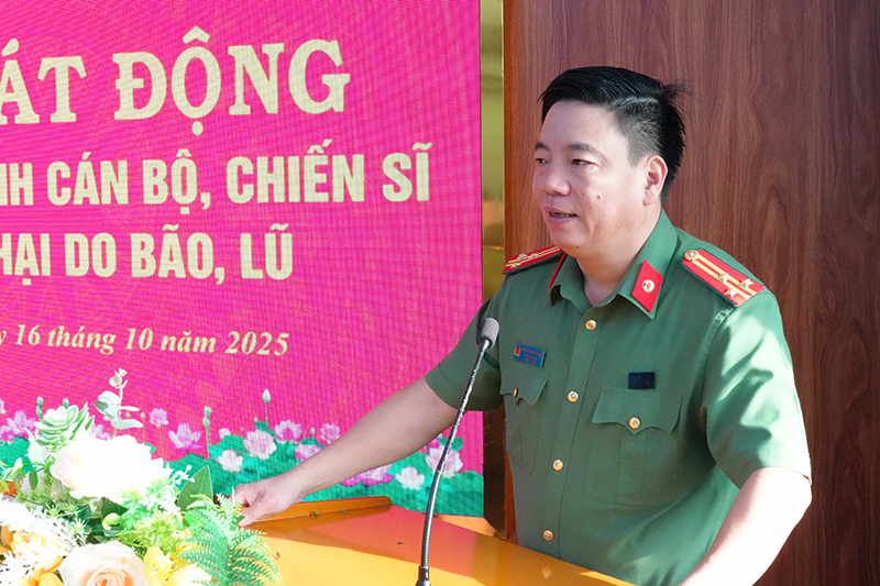 Đồng chí Thượng tá Nguyễn Trọng Khanh, Bí thư Đảng ủy, Trưởng phòng phát biểu tại Lễ phát động