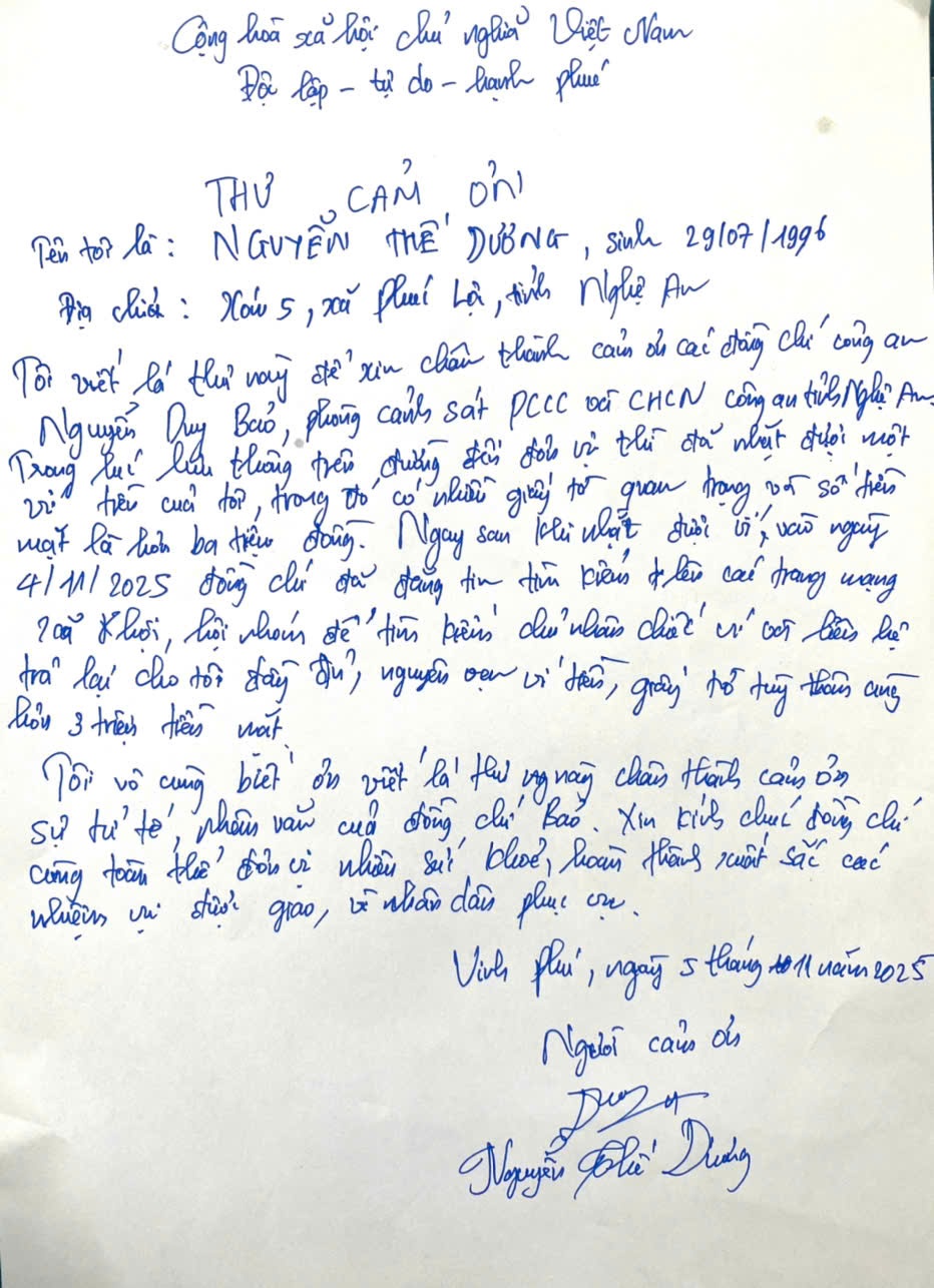 Anh Dương xúc động viết thư cảm ơn