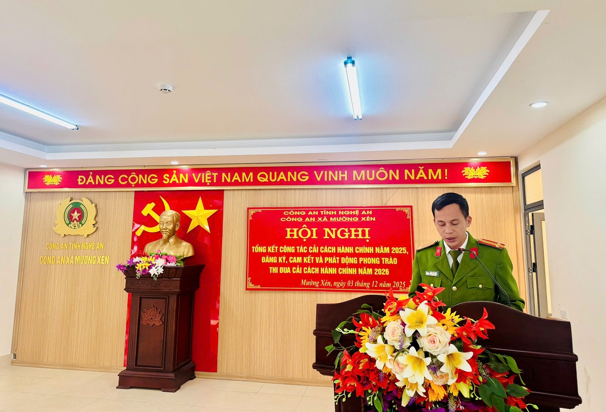 Trung tá Trần Thế Nghĩa – Trưởng Công an xã phát biểu