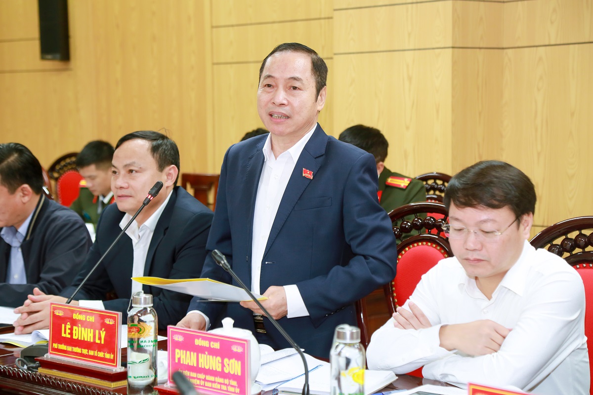 Đồng chí Lê Đình Lý, Phó Trưởng Ban thường trực, Ban Tổ chức Tỉnh ủy phát biểu ý kiến tại Hội nghị