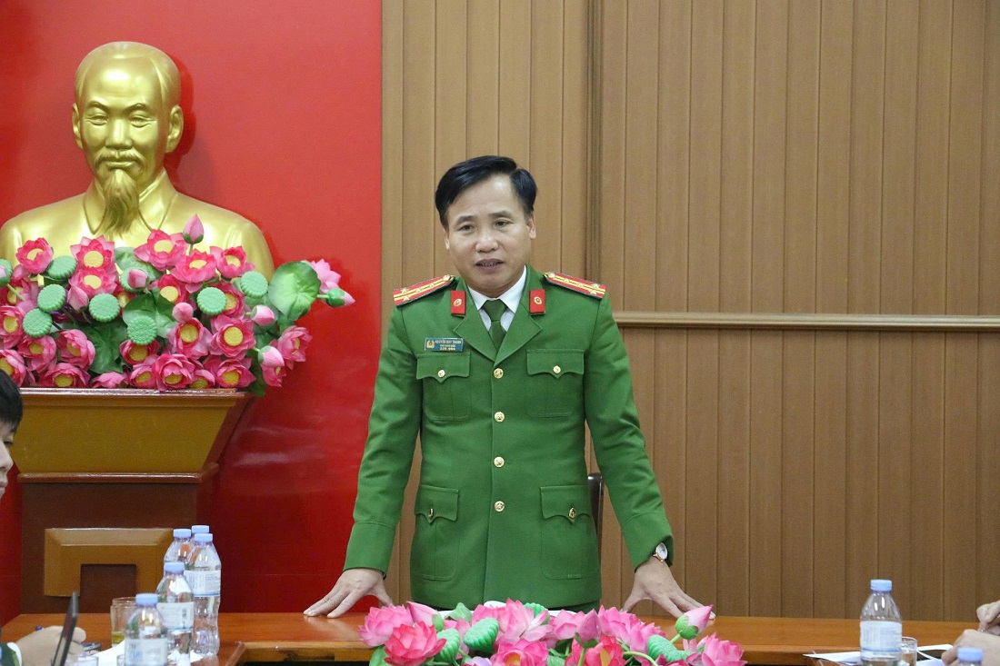 Đồng chí Đại tá Nguyễn Duy Thanh, Phó Giám đốc Công an tỉnh phát biểu kết luận kiểm tra