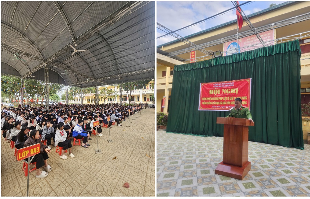 Công an xã Châu Tiến tuyên truyền, phổ biến pháp luật cho học sinh Trường THCS Bính Thuận