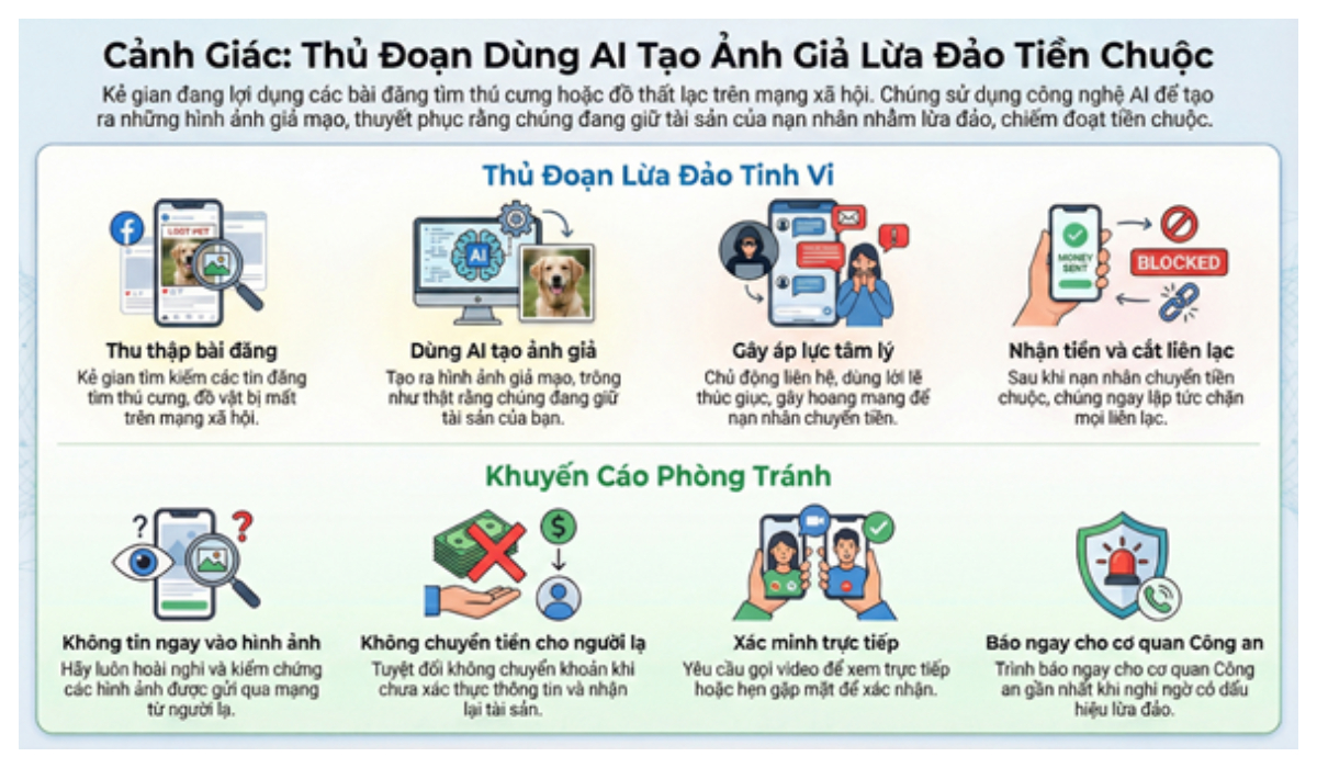 Cảnh giác với thủ đoạn sử dụng AI để tạo ảnh giả lừa đảo tiền chuộc thú cưng/đồ đạc bị thất lạc