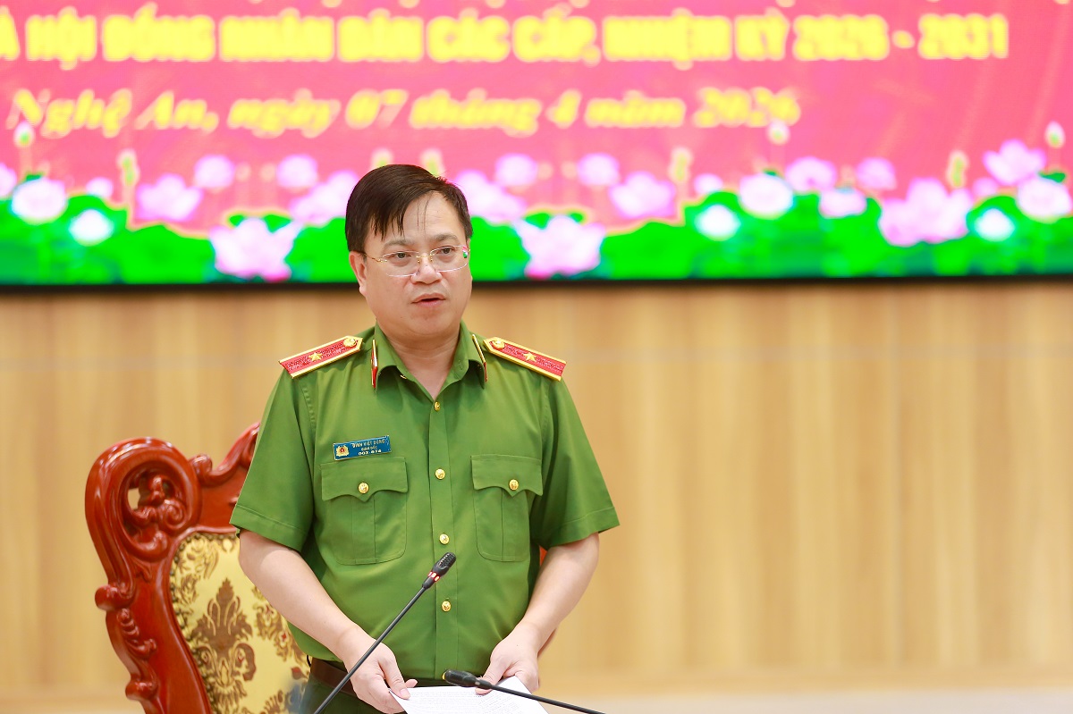 Thiếu tướng Đinh Việt Dũng, Giám đốc Công an tỉnh phát biểu chỉ đạo tại Hội nghị