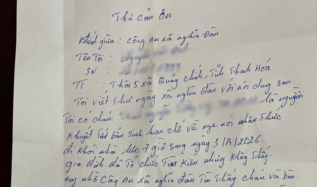 Gia đình gửi thư cảm ơn Công an xã Nghĩa Đàn