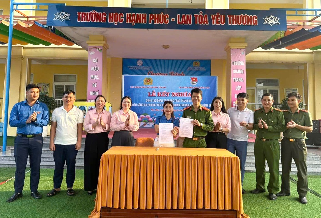 Chi đoàn Công an phường Tân Mai và Chi đoàn Trường Mầm non Quỳnh Lộc thống nhất đẩy mạnh hoạt động phối hợp