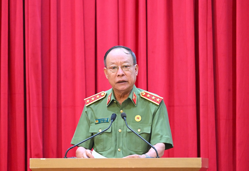 Thượng tướng Lê Quý Vương, Chủ tịch Hội Cựu CAND Việt Nam phát biểu tại Hội nghị.