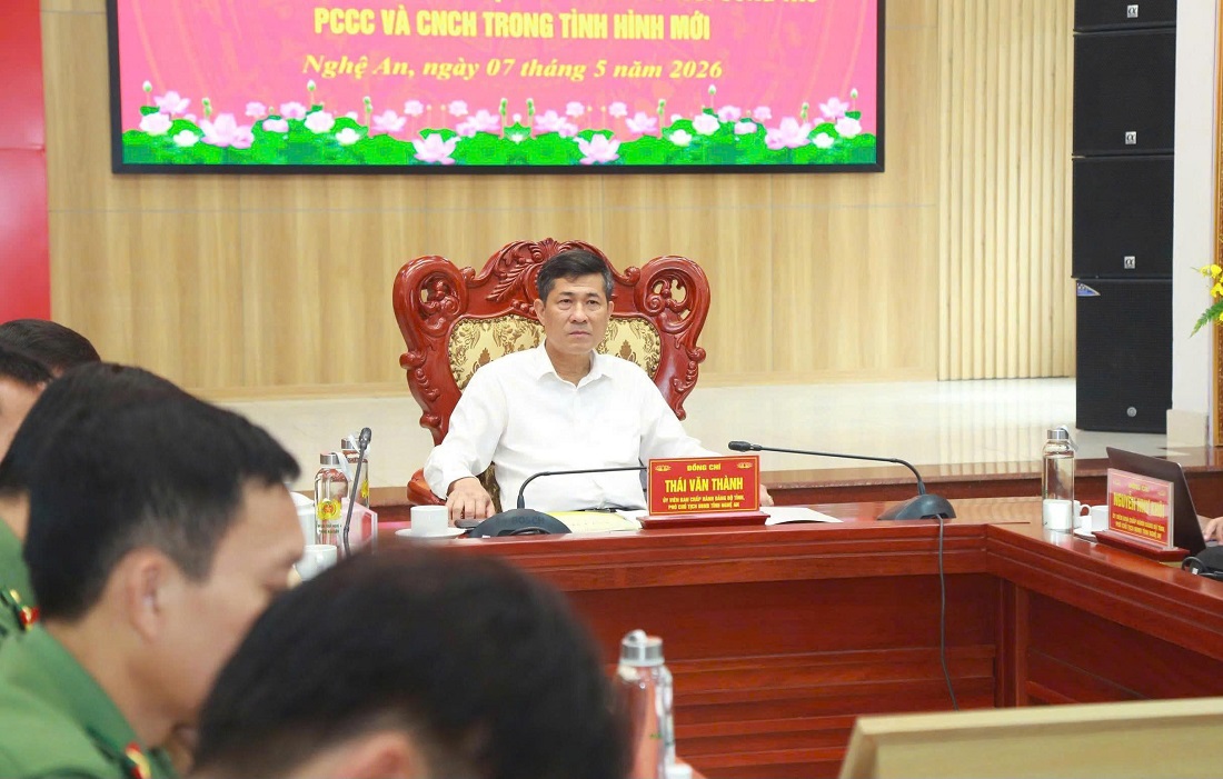 Đồng chí Thái Văn Thành - Ủy viên Ban Chấp hành Đảng bộ tỉnh, Phó Chủ tịch UBND tỉnh chủ trì tại điểm cầu Nghệ An