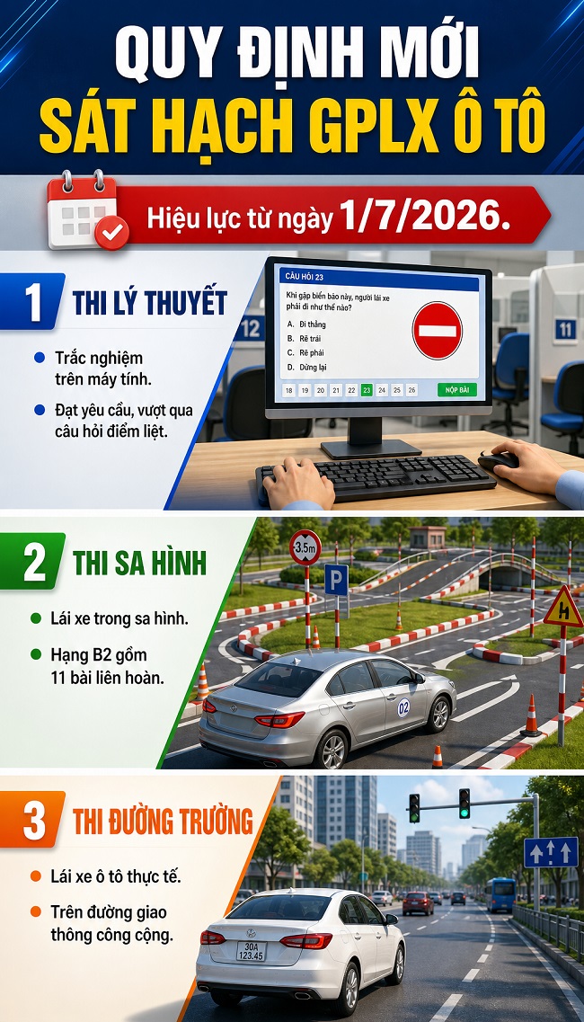 Từ 1/7/2026, quy định mới phần thi sát hạch giấy phép lái xe ô tô thay đổi đáng kể