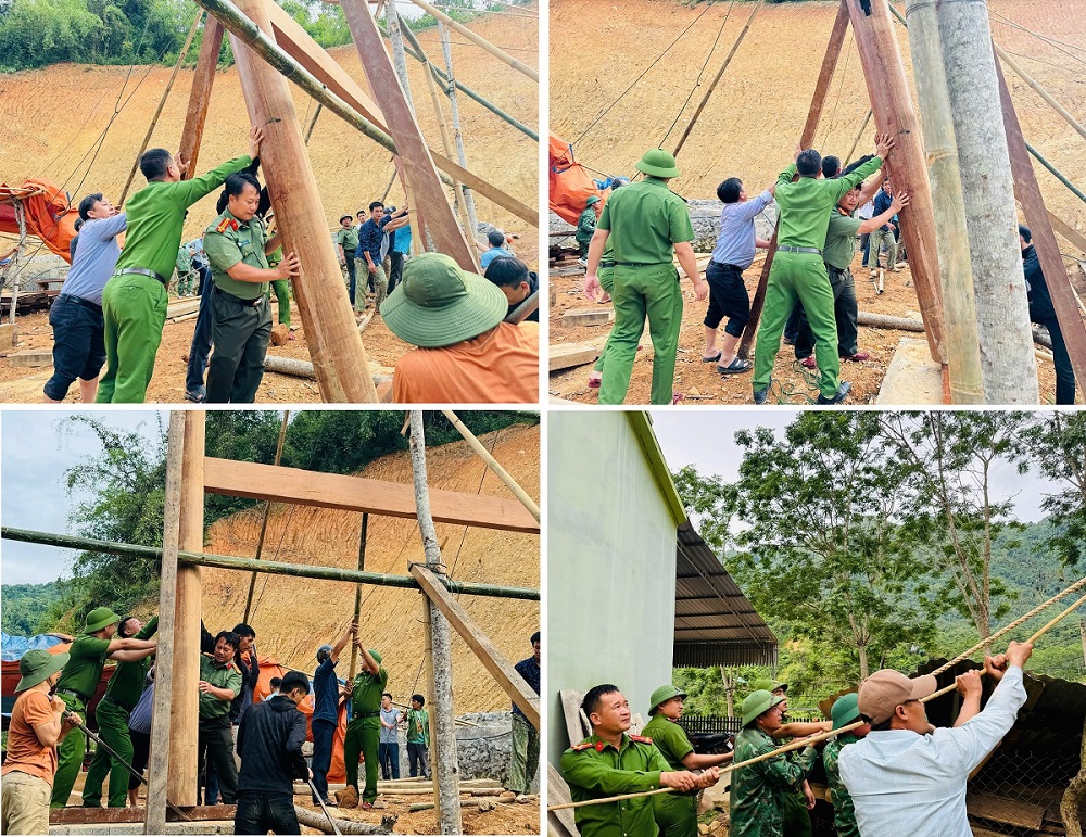 Công an xã Na Loi hỗ trợ người dân dựng nhà ở