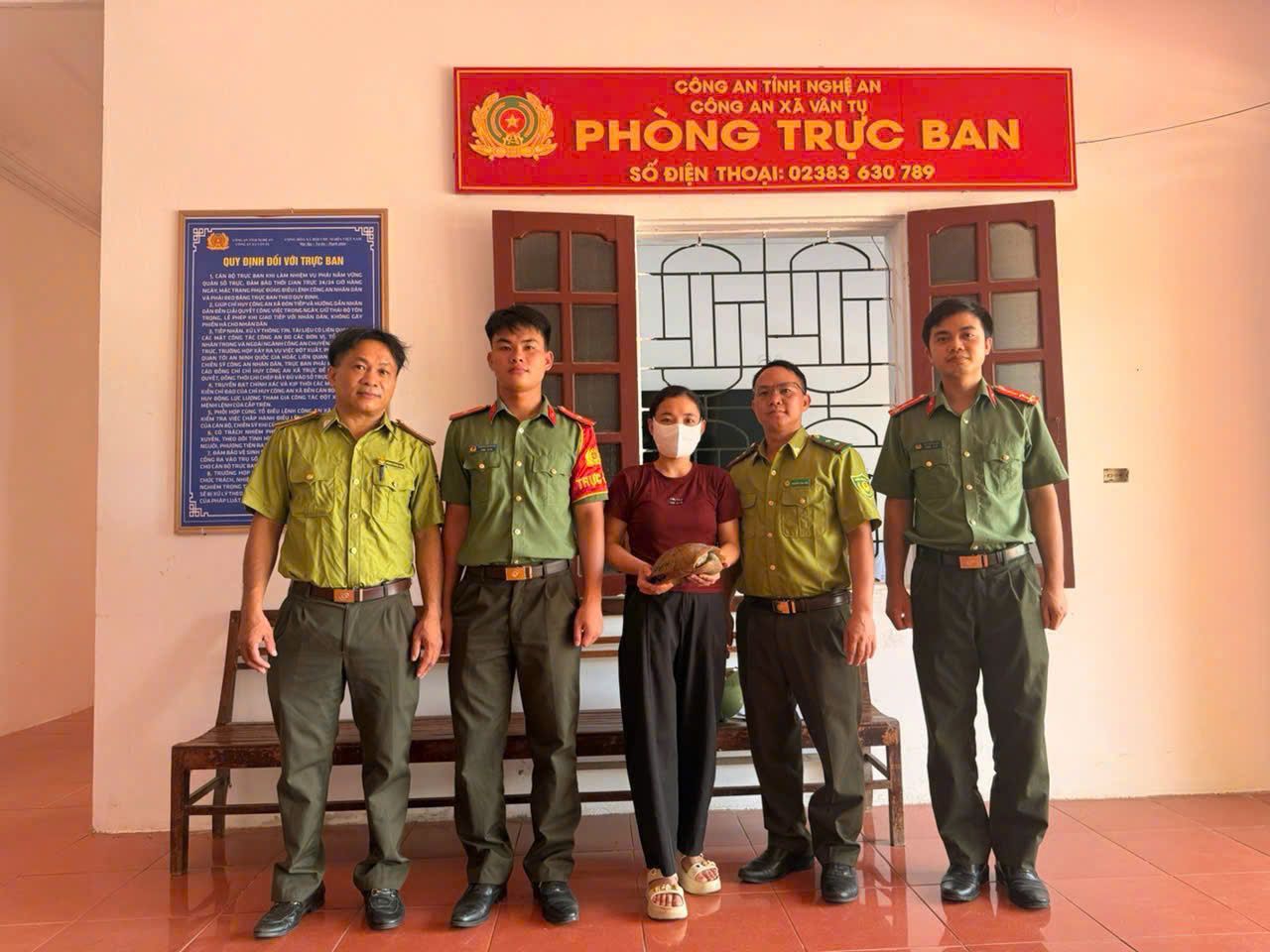 Công an xã Vân Tụ tiếp nhận cá thể rùa núi vàng
