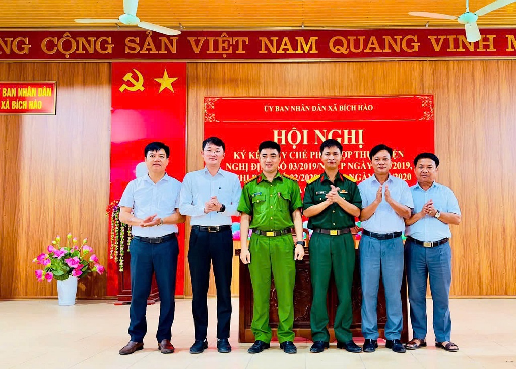 Xã Bích Hào tổ chức Hội nghị Ký kết quy chế phối hợp thực hiện nhiệm vụ bảo đảm ANTT và quốc phòng