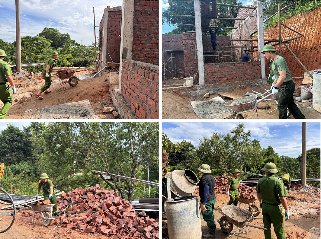 Công an xã Na Ngoi hỗ trợ ngày công xây dựng nhà ở
