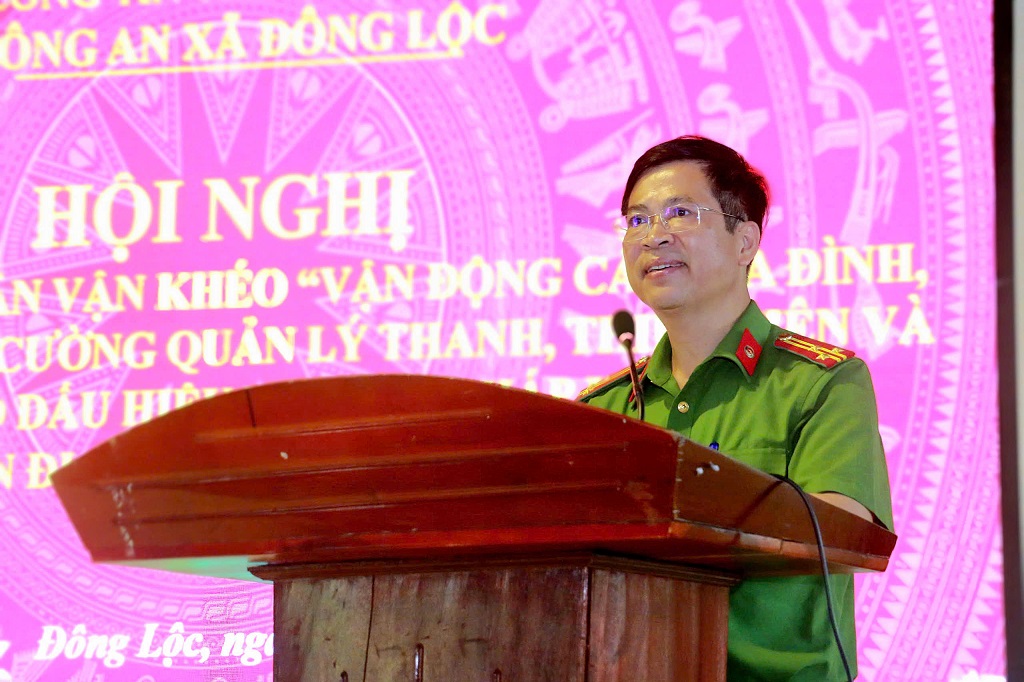 Đồng chí Thượng tá Trương Xuân Giang, Trưởng Công an xã phát biểu