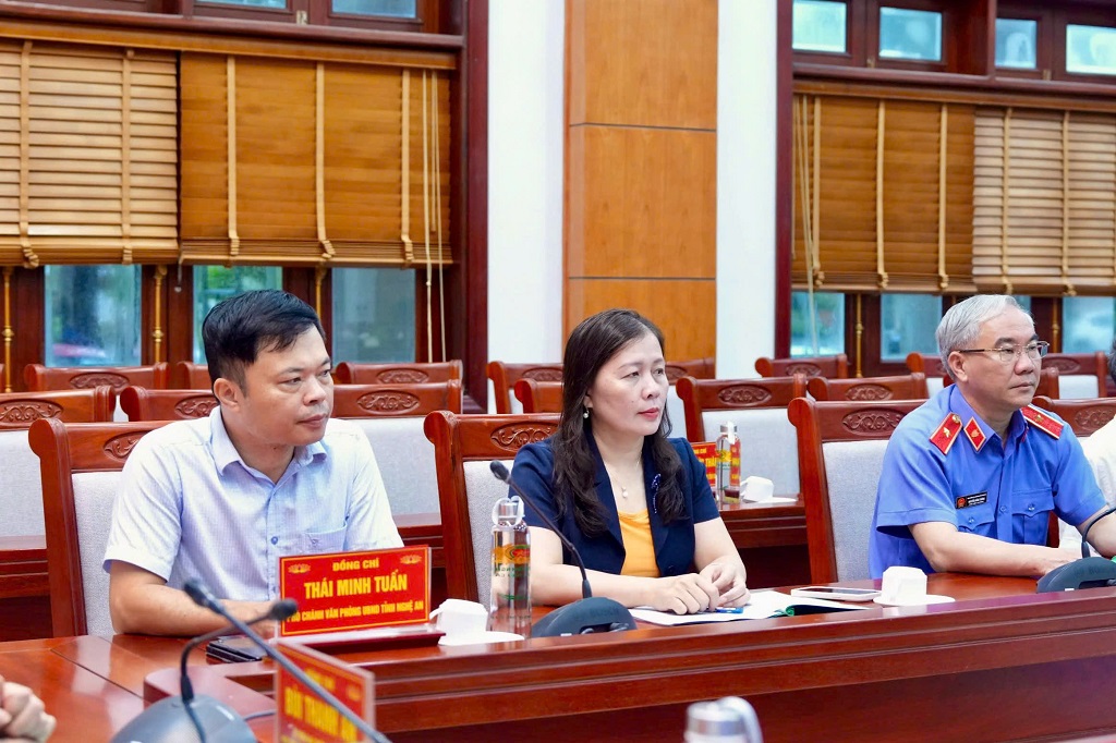 Đại biểu tham dự tại điểm cầu Công an tỉnh Nghệ An