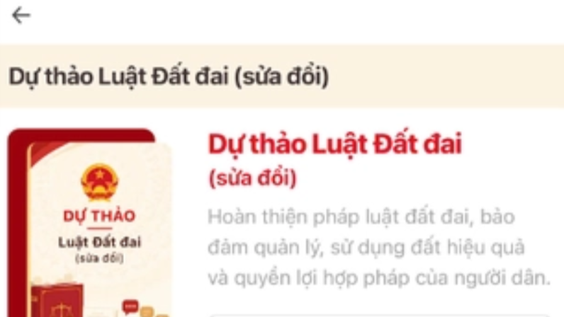 Hướng dẫn góp ý kiến Luật Đất đai (sửa đổi) trên VNeID
