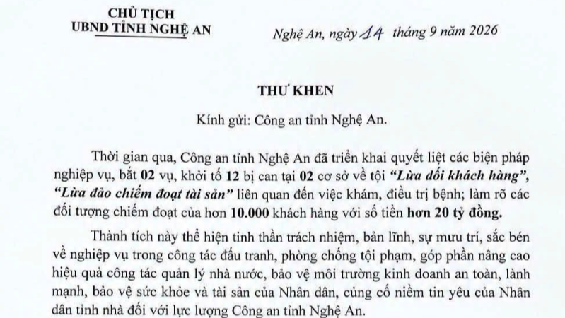 Chủ tịch UBND tỉnh Võ Trọng Hải gửi Thư khen Công an tỉnh Nghệ An