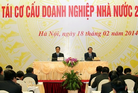 Thủ tướng Chính phủ Nguyễn Tấn Dũng, Phó Thủ tướng Vũ Văn Ninh đồng chủ trì Hội nghị triển khai nhiệm vụ tái cơ cấu doanh nghiệp Nhà nước 2014-2015 - Ảnh: VGP/Nhật Bắc