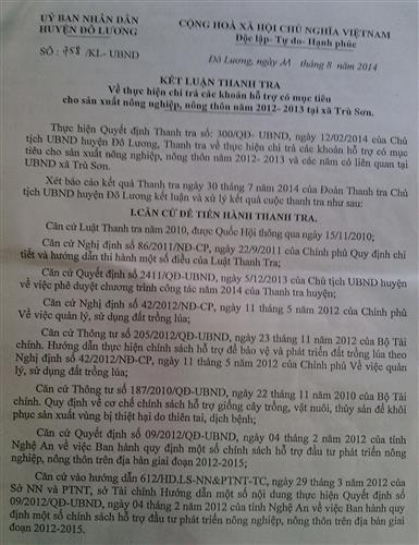 Xung quanh những sai phạm tại xã Trù Sơn: Yêu cầu thu hồi trên 230 triệu đồng