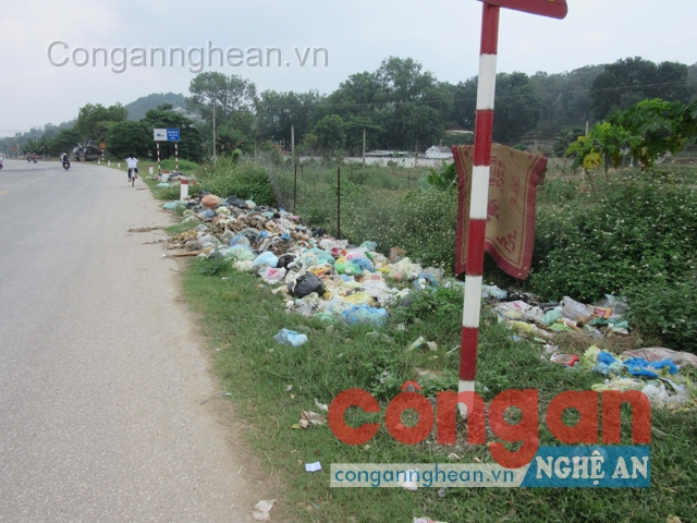 Rác thải chất đầy hai bên lề đường