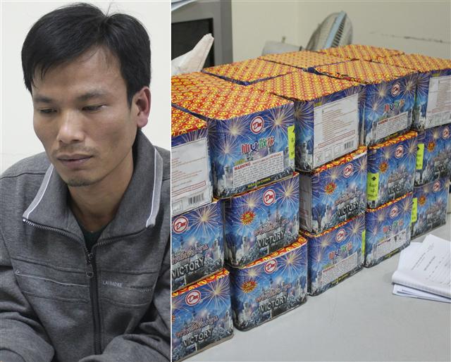 Đối tượng Đào Duy Giang cùng tang vật 107 kg pháo