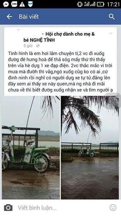 Thông tin về chiếc xe của nạn nhân                      được một người dân đăng trên trang mạng xã hội Hội chợ dành cho mẹ và bé Nghệ Tĩnh