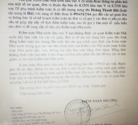 Cảnh giác đối tượng giả danh Kiểm toán Nhà nước