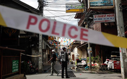 Cảnh sát phong tỏa hiện trường vụ đánh bom ở Hua Hin. (Ảnh: Getty)