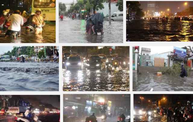 Cận cảnh đường thành sông chảy xiết tại Tp HCM
