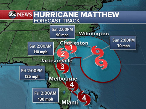Bão Matthew tấn công nước Mỹ. (Ảnh: ABC News).