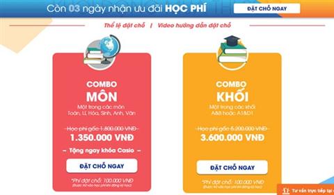 Giao diện một trang mạng cung cấp dịch vụ ôn luyện thi trực tuyến.