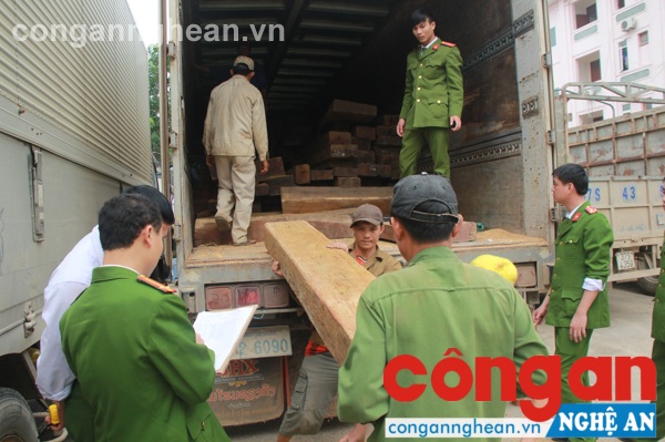 Bắt hai xe tải Lào vận chuyển gỗ lậu