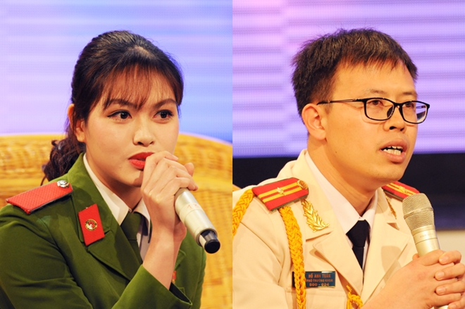Thiếu tá Hồ Anh Tuấn, Phó trưởng khoa Đào tạo sau Đại học, Học viện ANND và đồng chí Lê Thị Thùy Linh, Học viên Học viện CSND - những tấm gương trong học tập giao lưu trong chương trình.