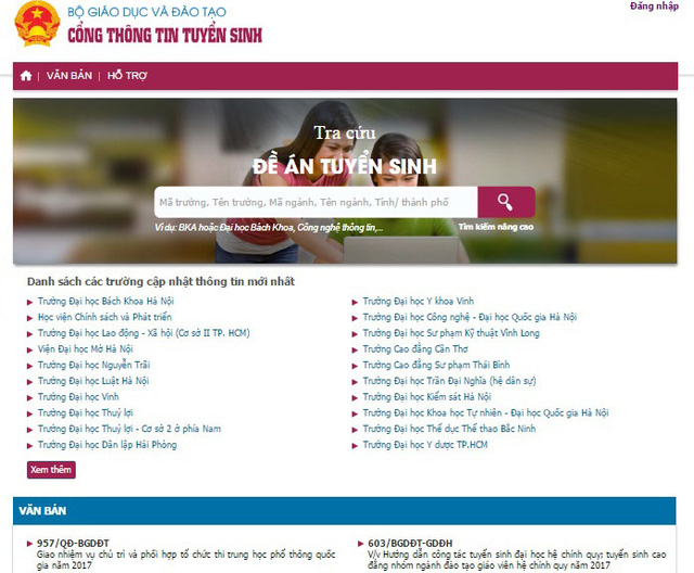Cổng thông tin tuyển sinh hoạt động từ 1/4