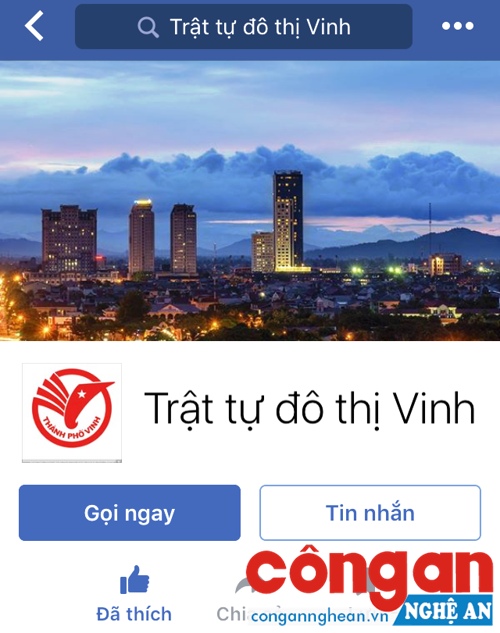 Giao diện fanpage trang facebook Trật tự đô thị Vinh