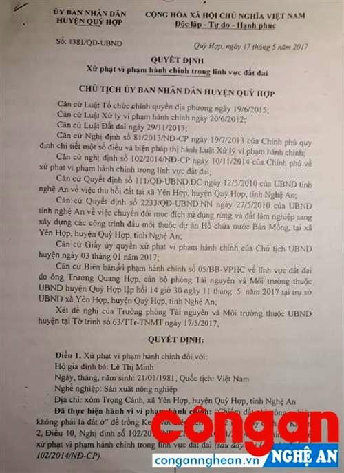 Quyết định xử phạt hành chính đối với các hộ tái lấn chiếm đất phi nông nghiệp để trồng cây