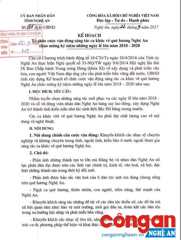 Vận động sáng tác ca khúc về quê hương Nghệ An