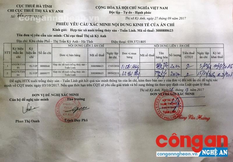 Văn bản xác minh hóa đơn GTGT của bà Lê Thị Hương